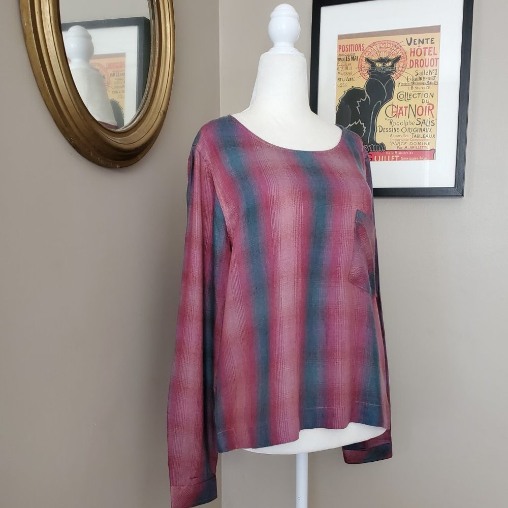 Anthro Cloth & Stone Plaid Top with Lace-Up Back M - Picture 3 of 14